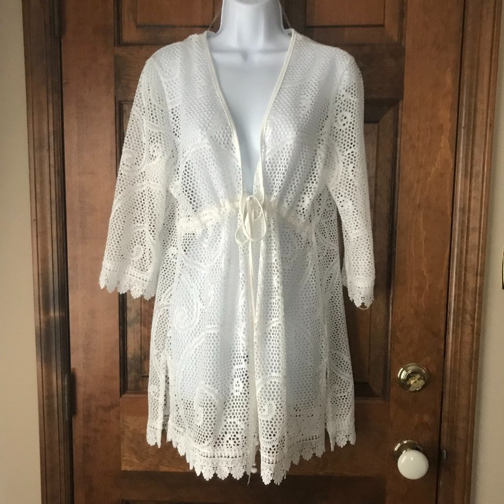 Spiaggia Dolce White Lace w/Self-Tie Swim Coverup X-Large